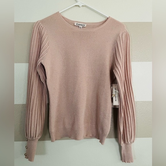 Nanette Blush Knit Top with Pleated Sleeves - Picture 1 of 7